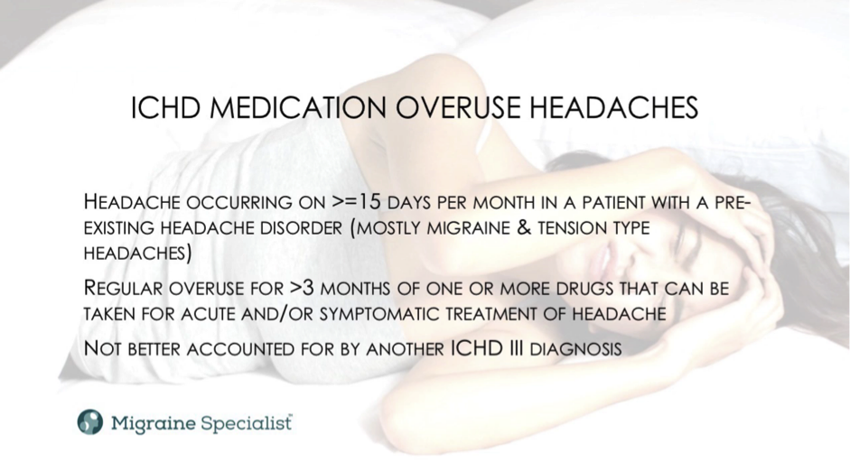 ICHD definition of medication overuse headache